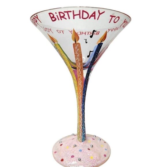 Lolita Dining Barware, "Happy Birthday"   Hand Painted Cocktail Martini Glass - Picture 3 of 7